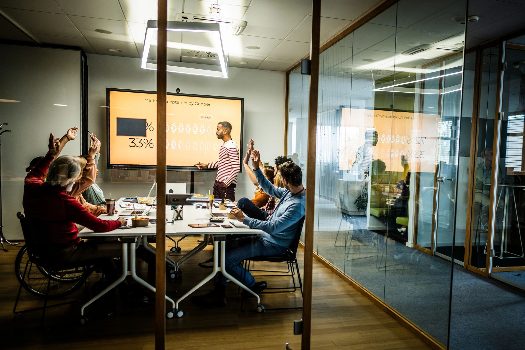 Trainer presenting to a business team in a workshop setting